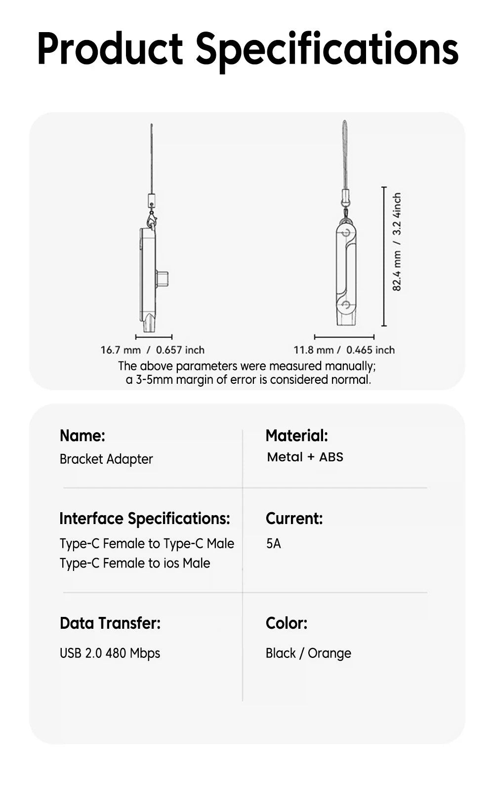 3PCS Type C Phone Charging Bracket Adapter 240W Fast Charging OTG Type-C Male to USB-C Female Converter With foldable Holder