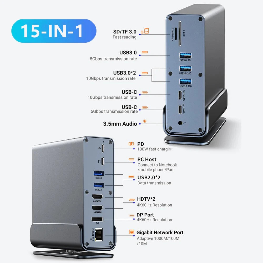 USB-C Docking Station – 12-in-1 or 15-in-1