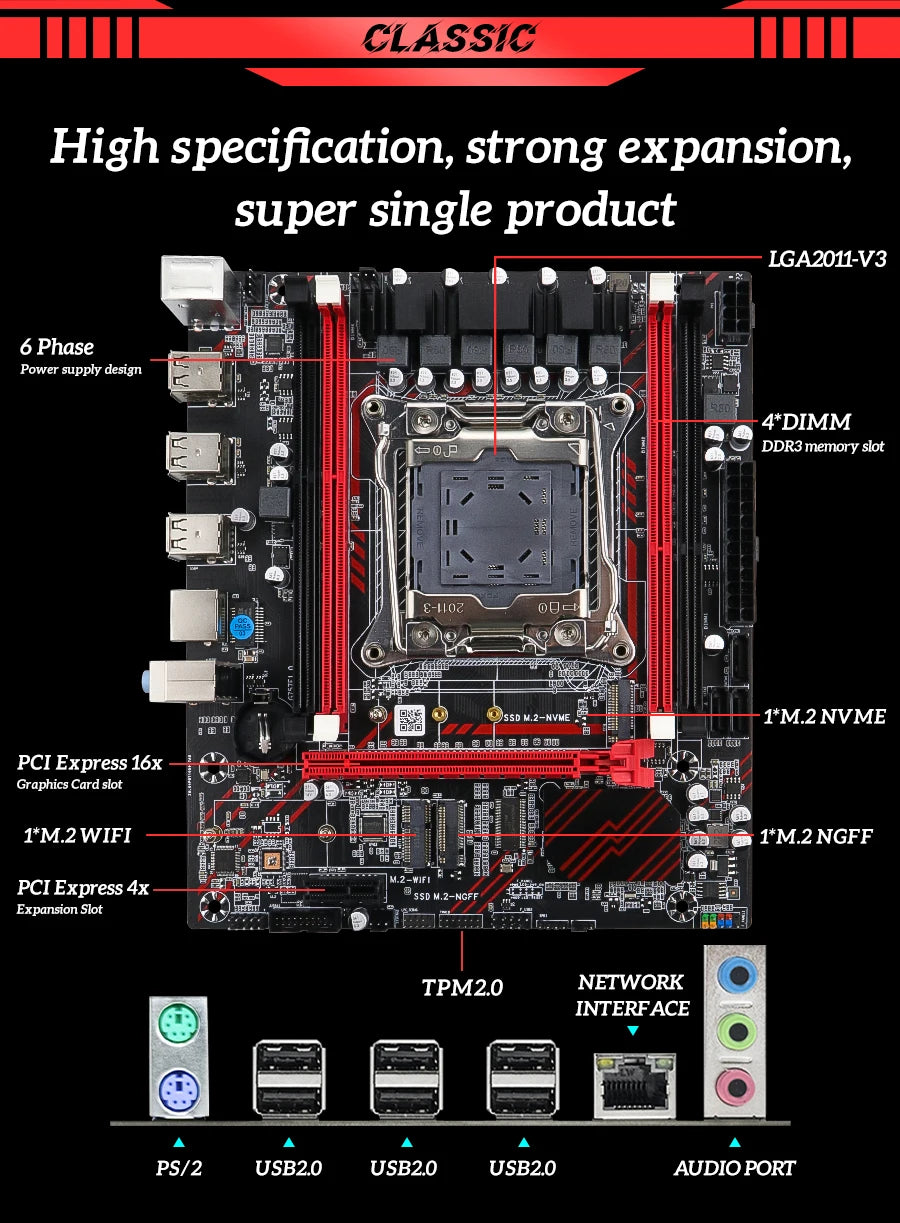 SOYO X99 Motherboard Set Kit With Intel LGA2011-3 Xeon E5 2676 V3 and DDR3 16GB (2*8GB) 1600MHz Dual Channel RAM M.2 NVME