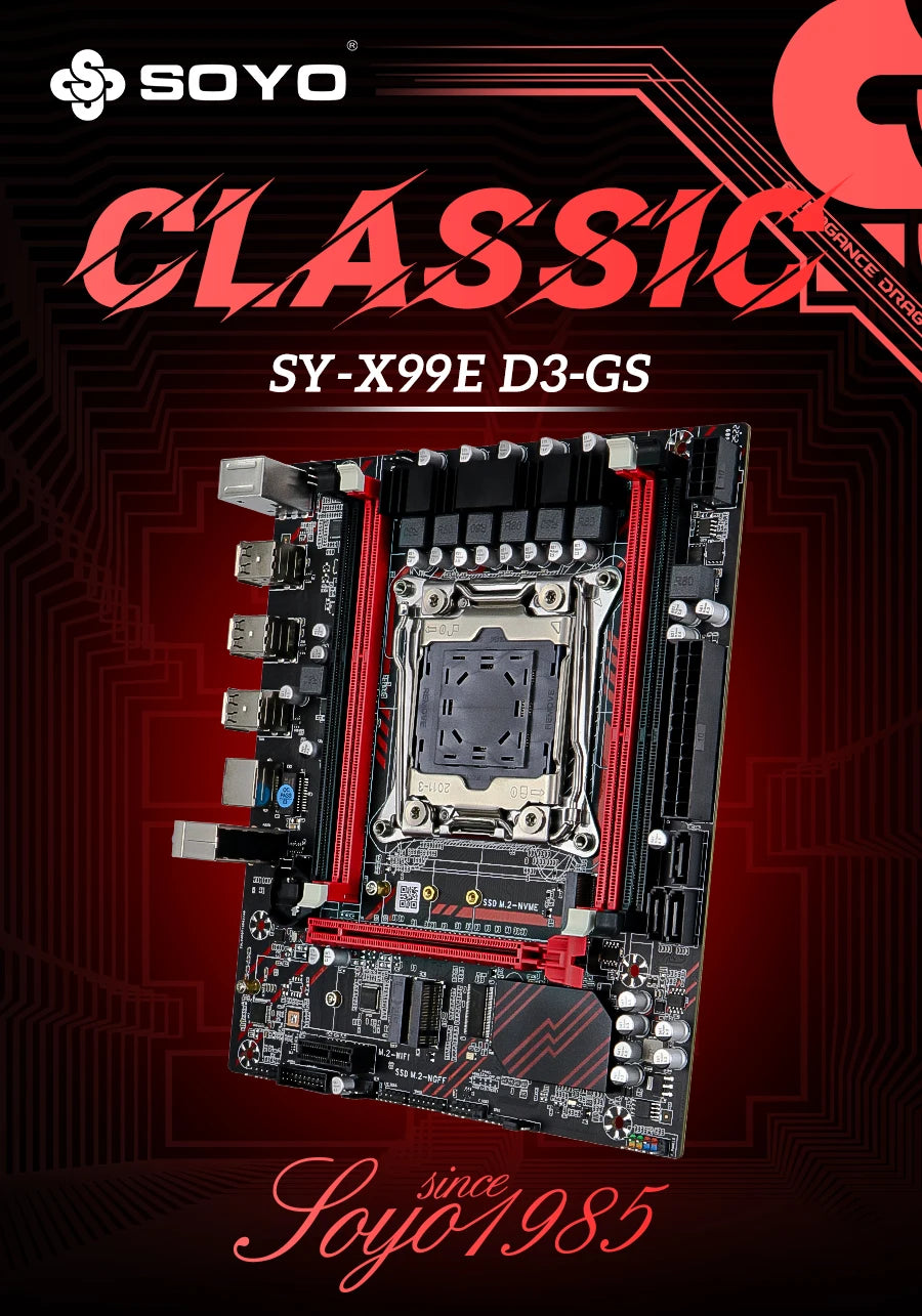 SOYO X99 Motherboard Set Kit With Intel LGA2011-3 Xeon E5 2676 V3 and DDR3 16GB (2*8GB) 1600MHz Dual Channel RAM M.2 NVME