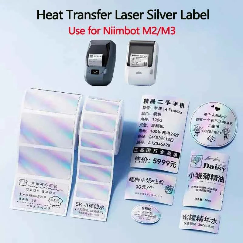 Laser Silver Thermal Transfer Labels for Niimbot M2/M3 Printers - Quality, Versatile, and Self-Adhesive