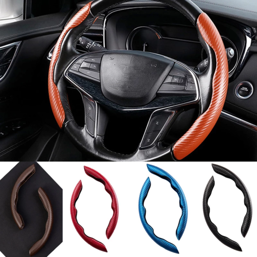 Carbon fiber steering wheel cover — installed example product photo.