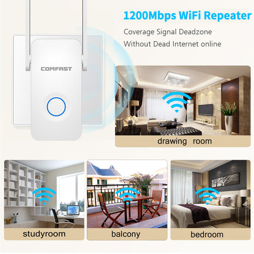 1200Mbps WiFi Extender — product in-hand photo.