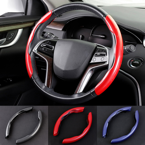 Carbon fiber steering wheel cover — alternate angle product photo.