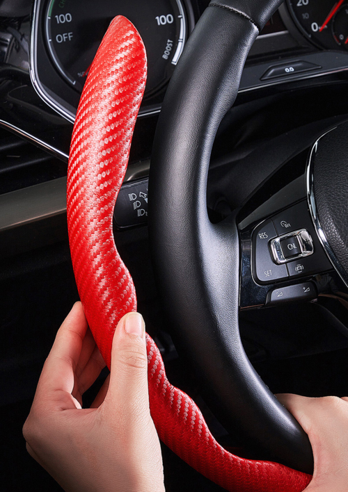 Carbon fiber steering wheel cover — colour options product photo.